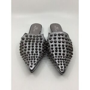 Ninety Union Dizzy Metallic Pewter Silver Studded Pointed Toe Mules Mens 9